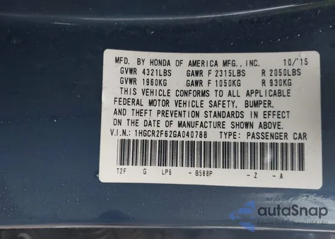2016 Honda Accord Sport from USA, damaged, VIN 1HGCR2F62GA040788